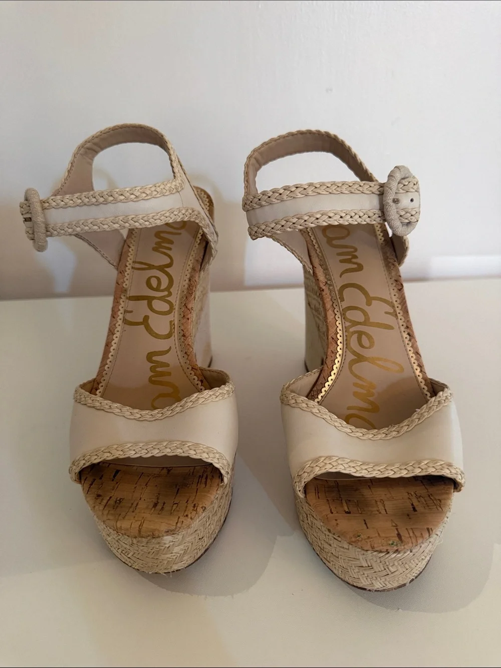 Sam Edelman Lillie Platform Wedge Sandals Cream Espadrille Braided Size 10